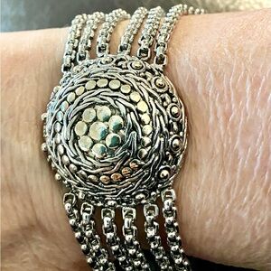 Women’s bracelet statement strands silver plate magnet brooch